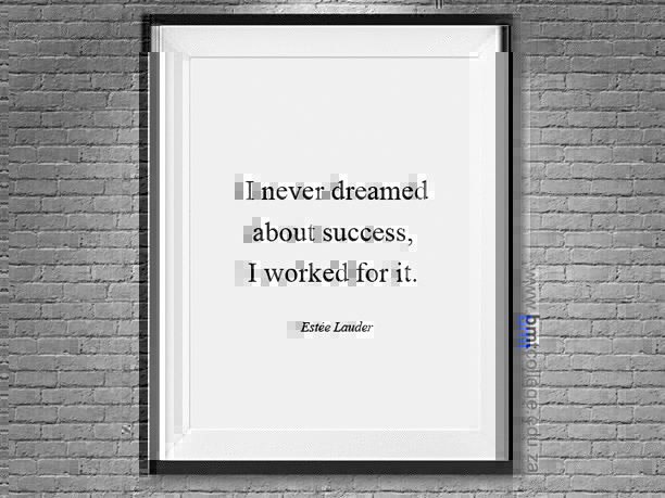 "I never dreamed about success, I worked for it." - Estee Lauder
